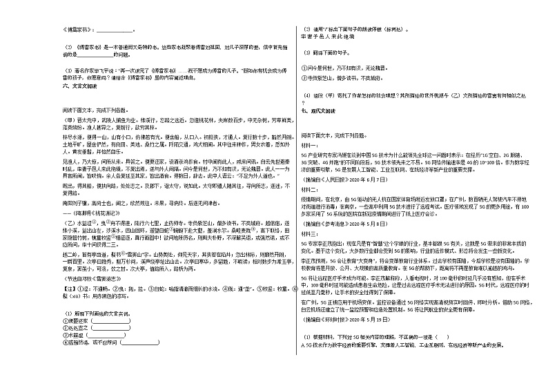 2020-2021年湖南省郴州市某校初二（下）期中考试语文试卷 (2)部编版第2页