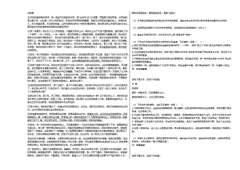 2020-2021年四川省攀枝花市某校语文试卷部编版第3页