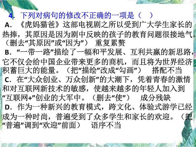 2022年中考语文二轮专题复习：病句的辨析与修改（共25张PPT）08