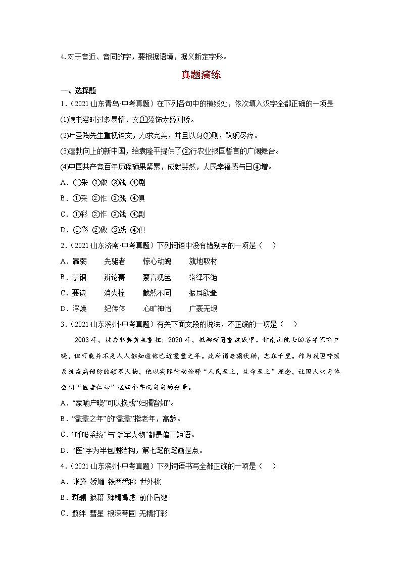 备战2022年中考二轮语文重难点复习指导（山东专用）专题02字形（解析版）第2页