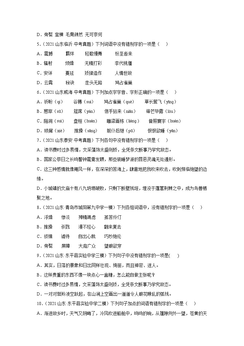 备战2022年中考二轮语文重难点复习指导（山东专用）专题02字形（解析版）第3页