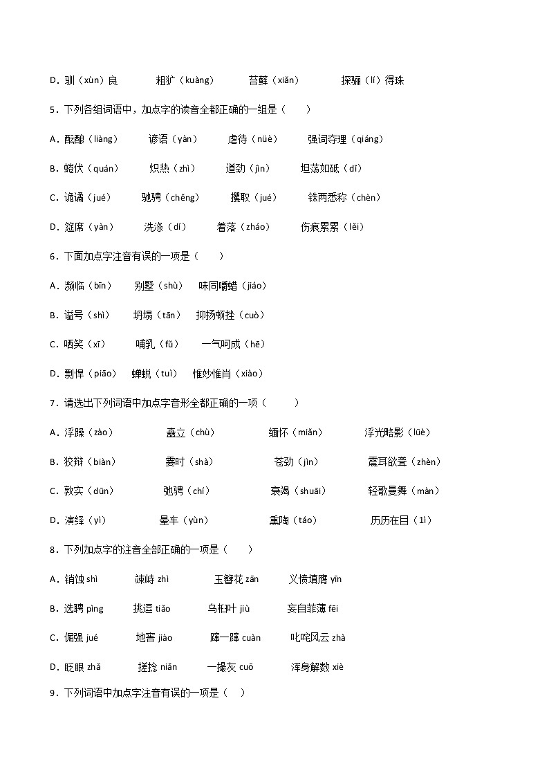 专题01：字音（三）-【回归课本】2022年中考语文教材基础知识专项训练（原卷版）第2页