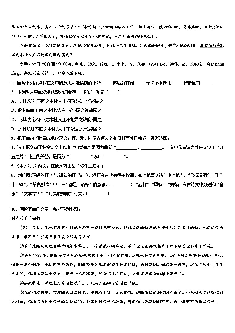 2022届咸宁市通城县中考猜题语文试卷含解析03