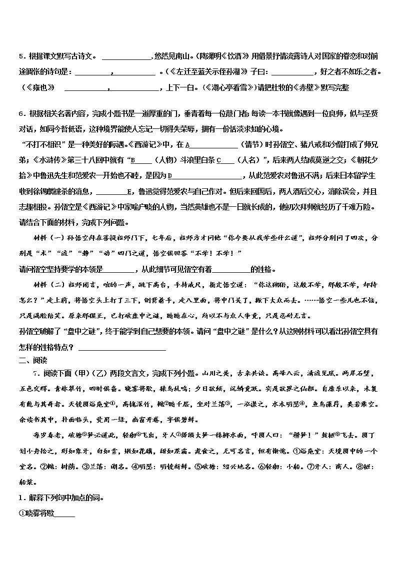 2022届四川省绵阳市绵阳外国语校中考语文全真模拟试题含解析02