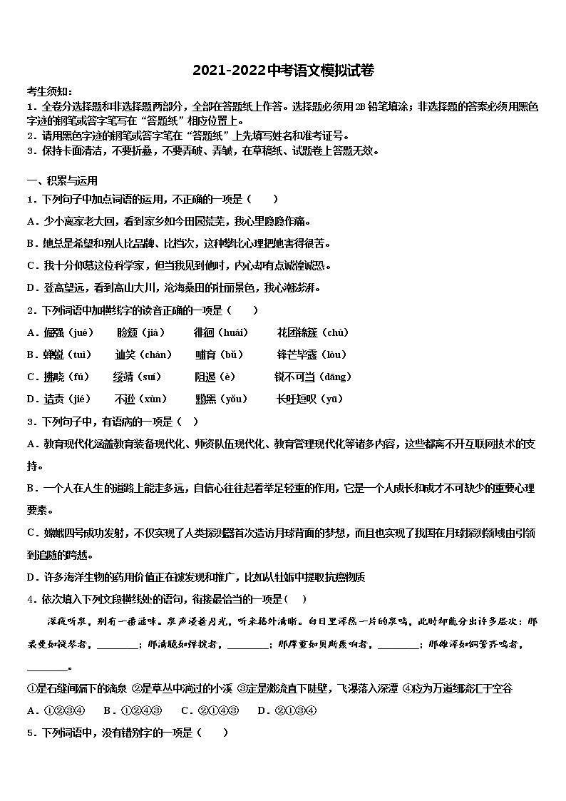2022届张掖市重点中学中考考前最后一卷语文试卷含解析01