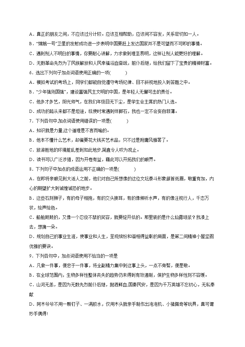 2022年中考语文专项备考——成语运用模拟试题（一）第2页