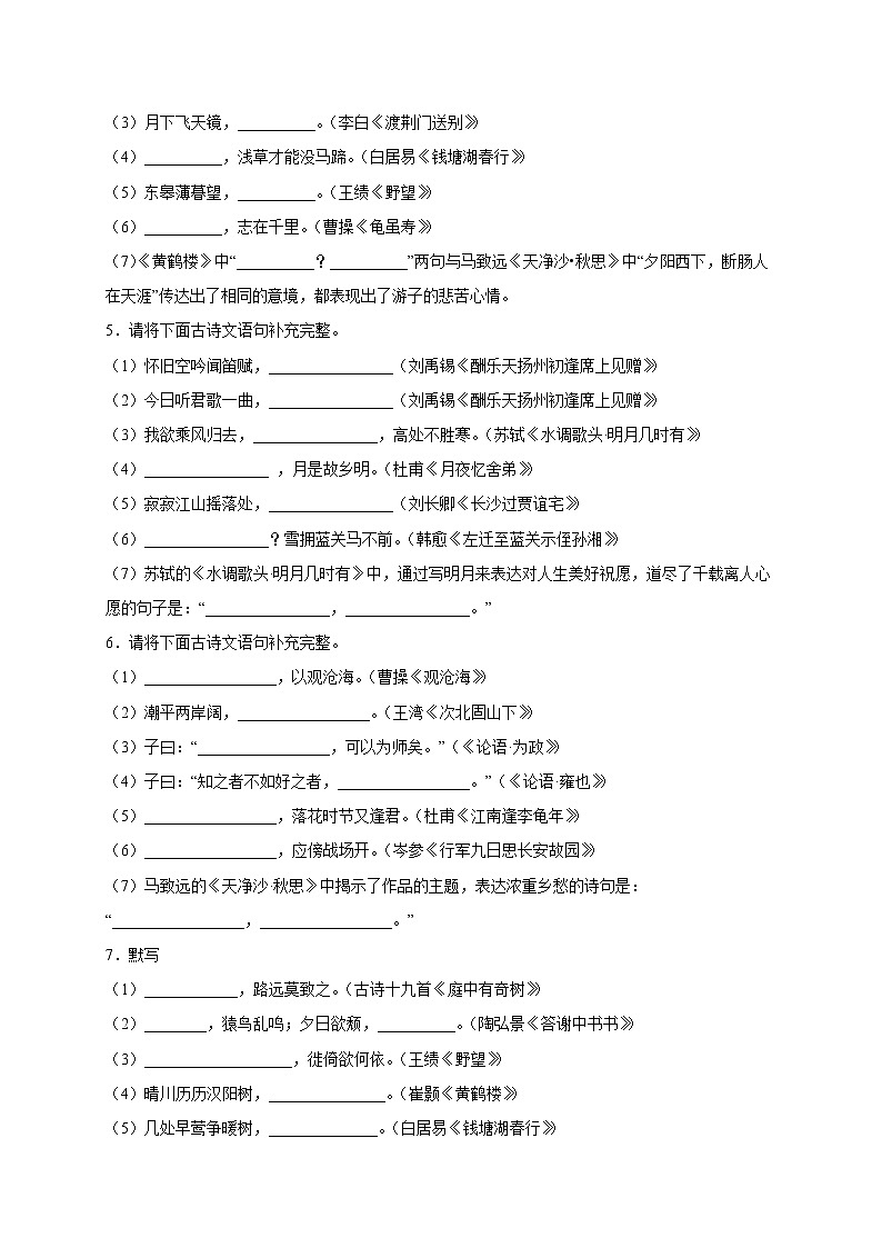 2022年中考语文专项备考——古诗文默写模拟试题（二）第2页
