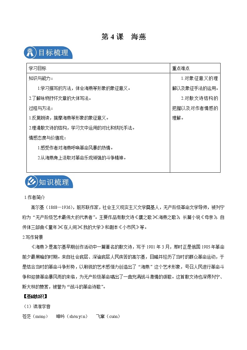 第4课 海燕 学案 初中语文人教部编版九年级下册（2022年）01