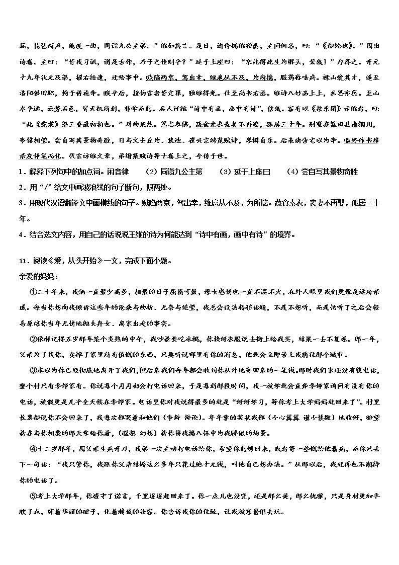 2022届山东省青岛53中中考语文适应性模拟试题含解析第3页