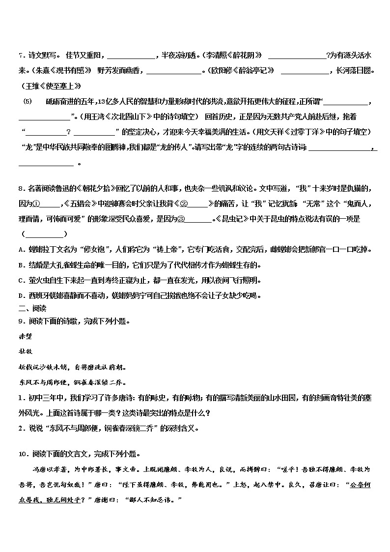 2022届江苏省苏州市吴江区实验中学中考语文全真模拟试题含解析第3页