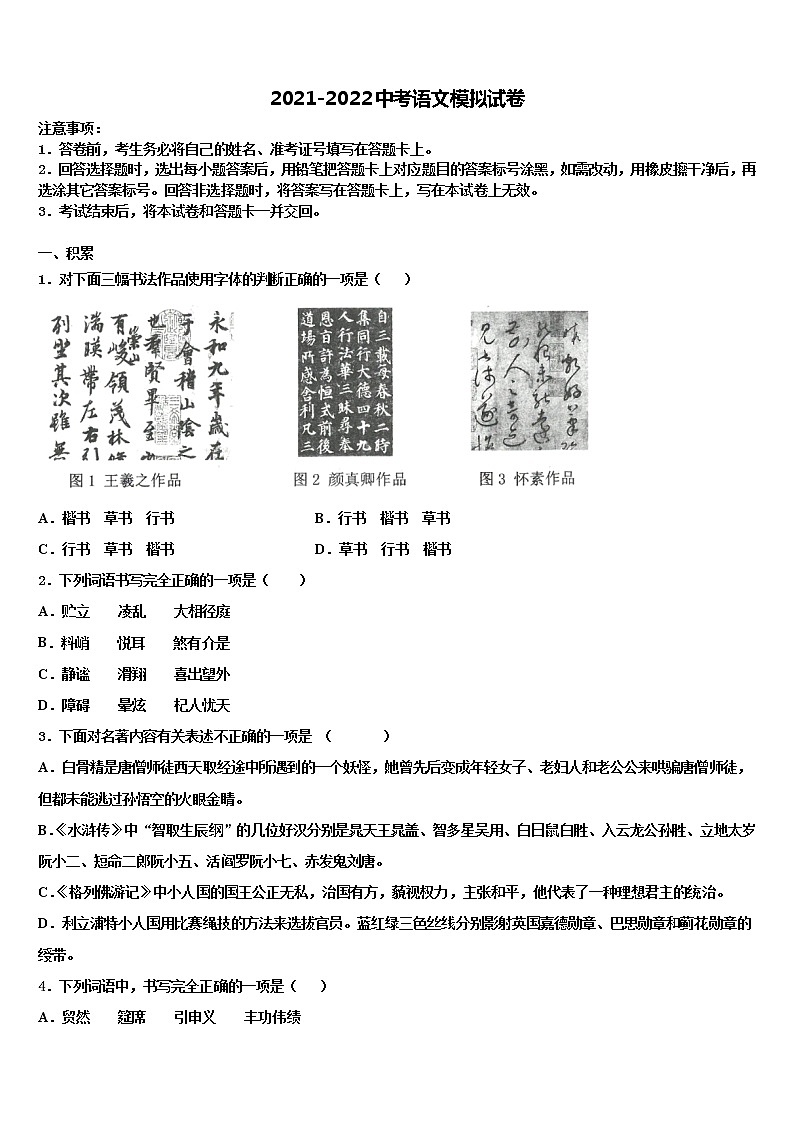 2022届江西省赣州市定南县重点名校中考三模语文试题含解析01