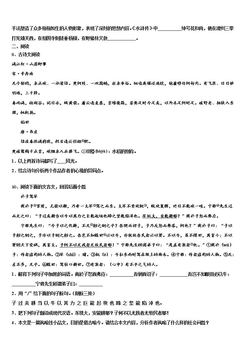 2022届山东省日照市名校中考语文对点突破模拟试卷含解析03
