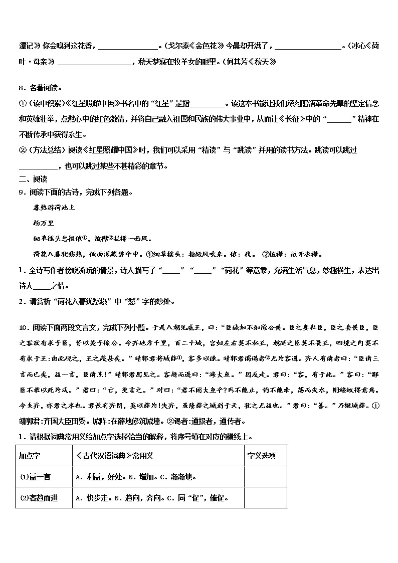 2022届山东省日照岚山区五校联考中考冲刺卷语文试题含解析03