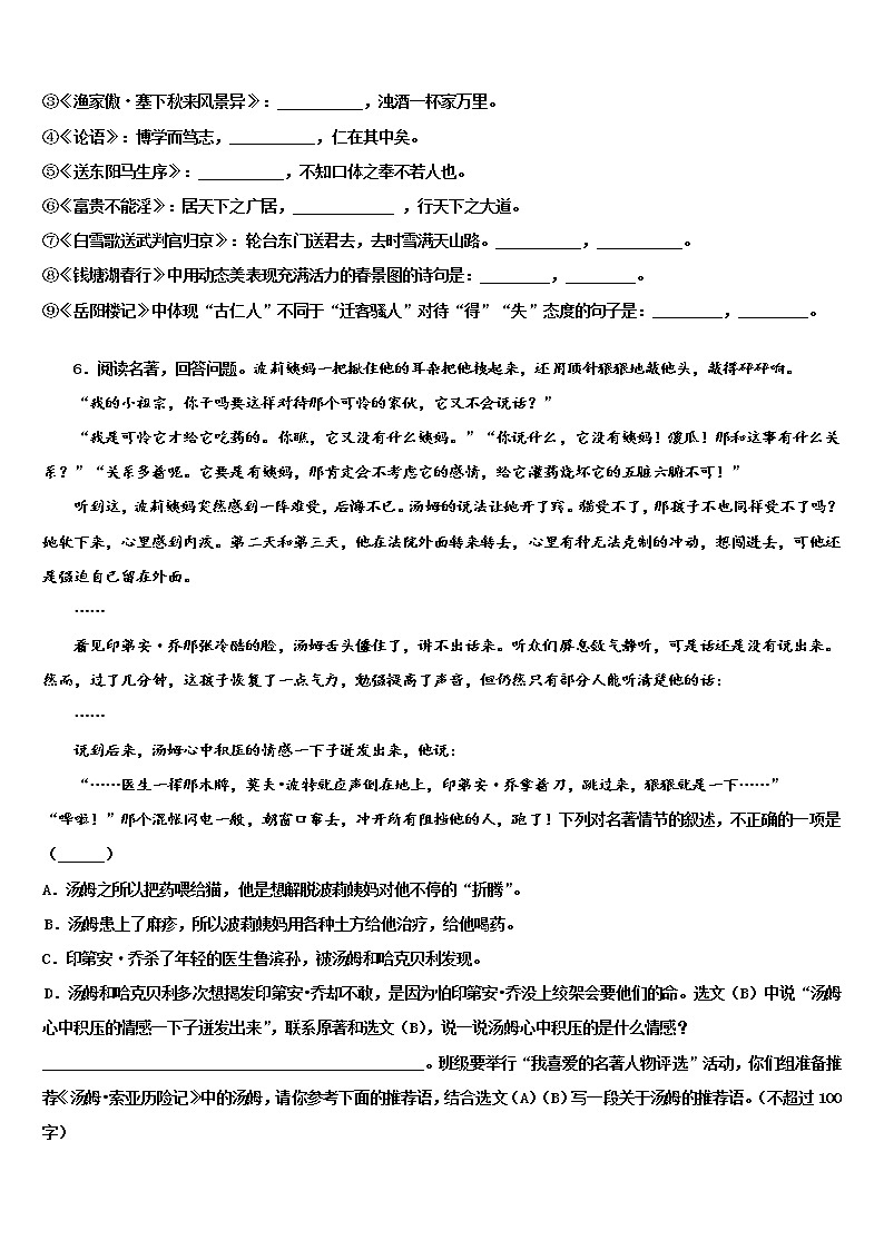 2022届安徽合肥市市级名校中考语文模拟预测试卷含解析第2页