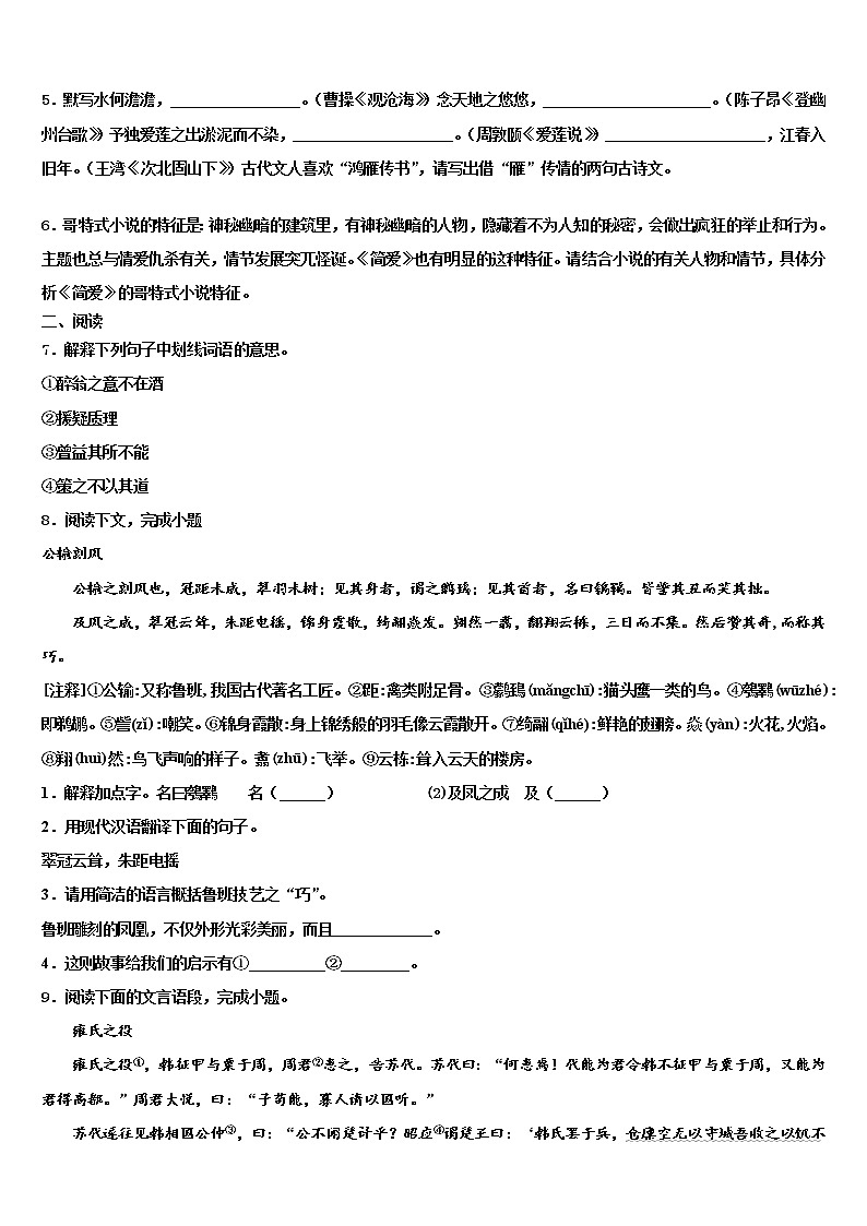 2022届【湘教版】湖南省岳阳市君山区中考适应性考试语文试题含解析02