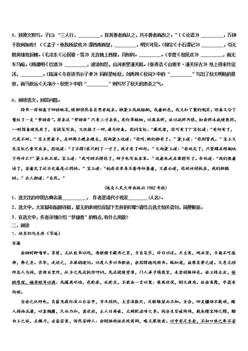 2022届福建省漳州市长泰一中学、华安一中学中考语文全真模拟试卷含解析第2页