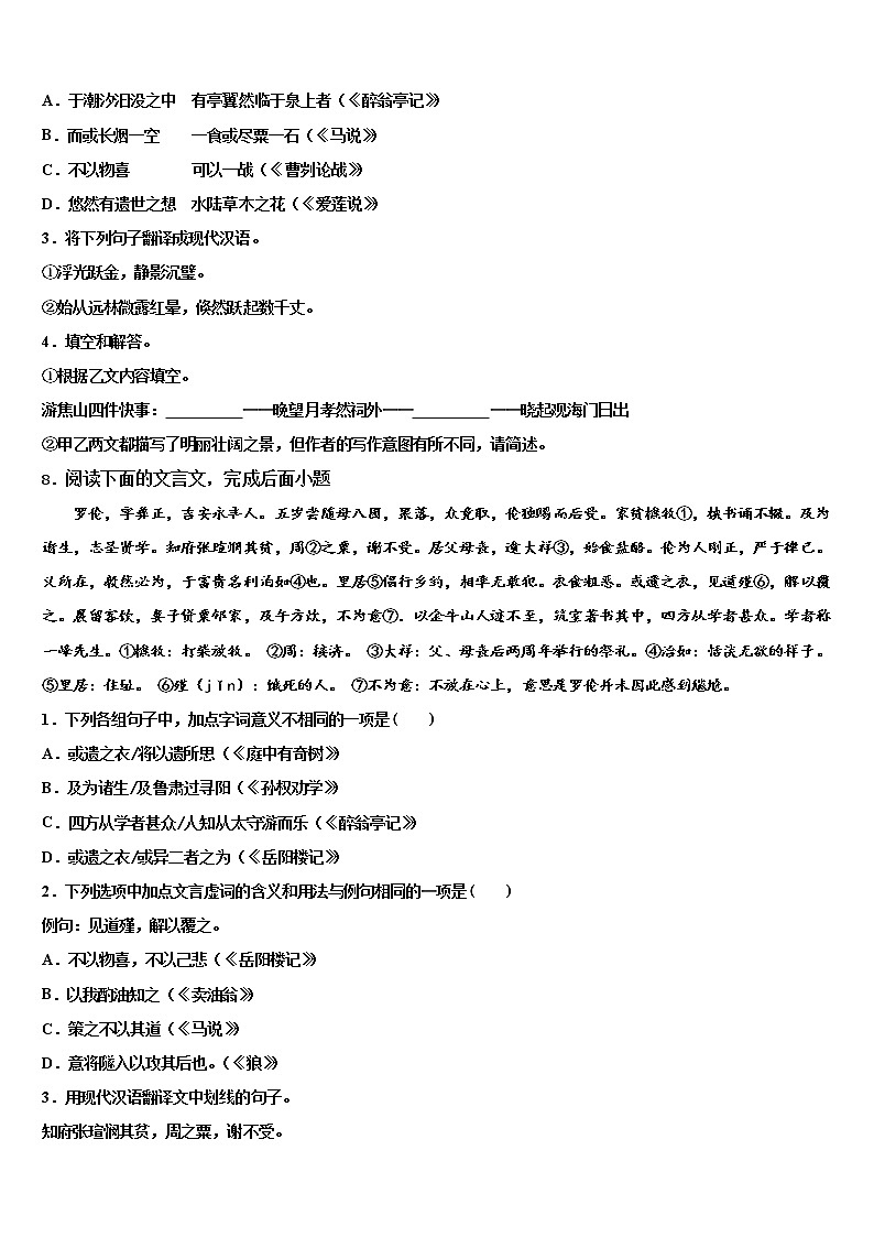 2022届广东惠州市惠阳区中考语文全真模拟试题含解析03