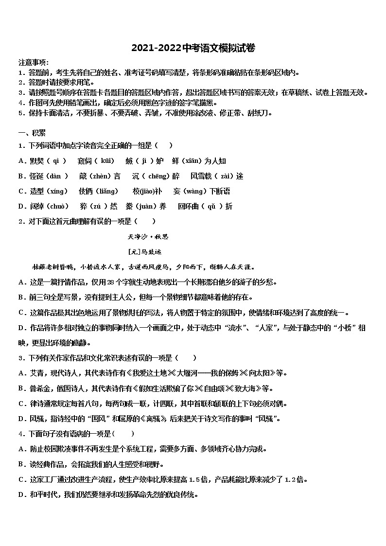 2022届广东省茂名市第二中学中考考前最后一卷语文试卷含解析01