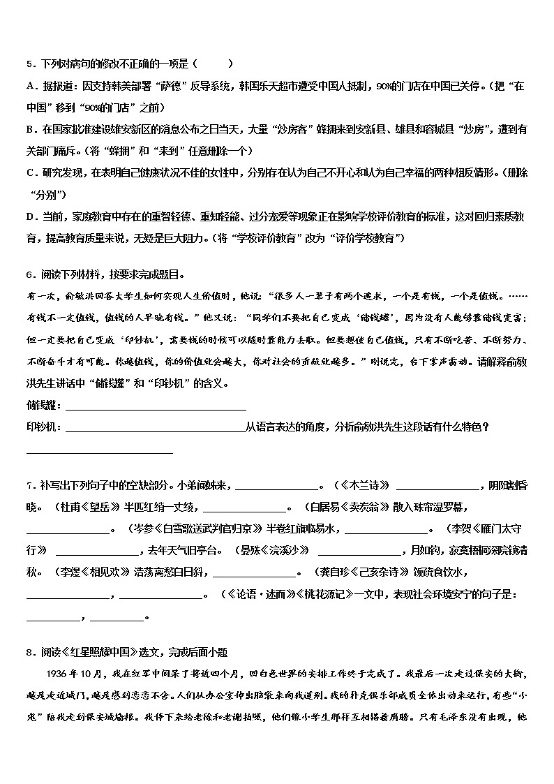 2022届广东省深圳市罗湖区重点中学初中语文毕业考试模拟冲刺卷含解析02