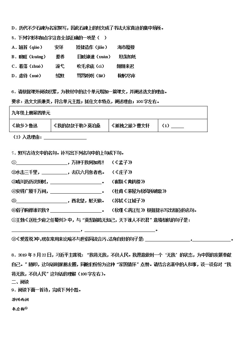 2022届广东省广州市白云区广外外校中考联考语文试题含解析02