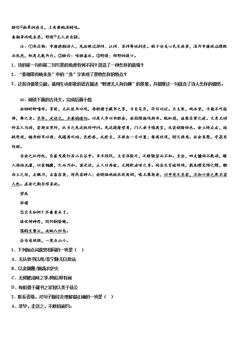 2022届广东省广州市白云区广外外校中考联考语文试题含解析03