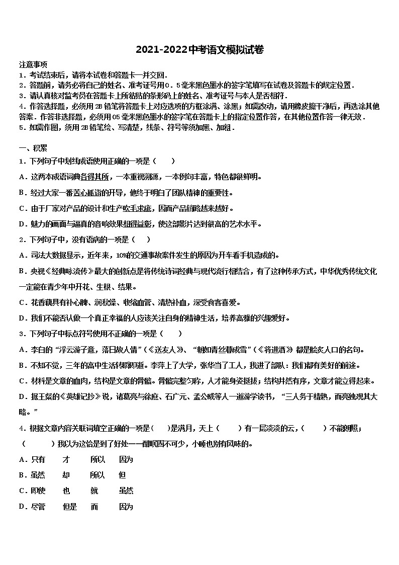 2022届福建省泉州市泉港区重点名校中考押题语文预测卷含解析01