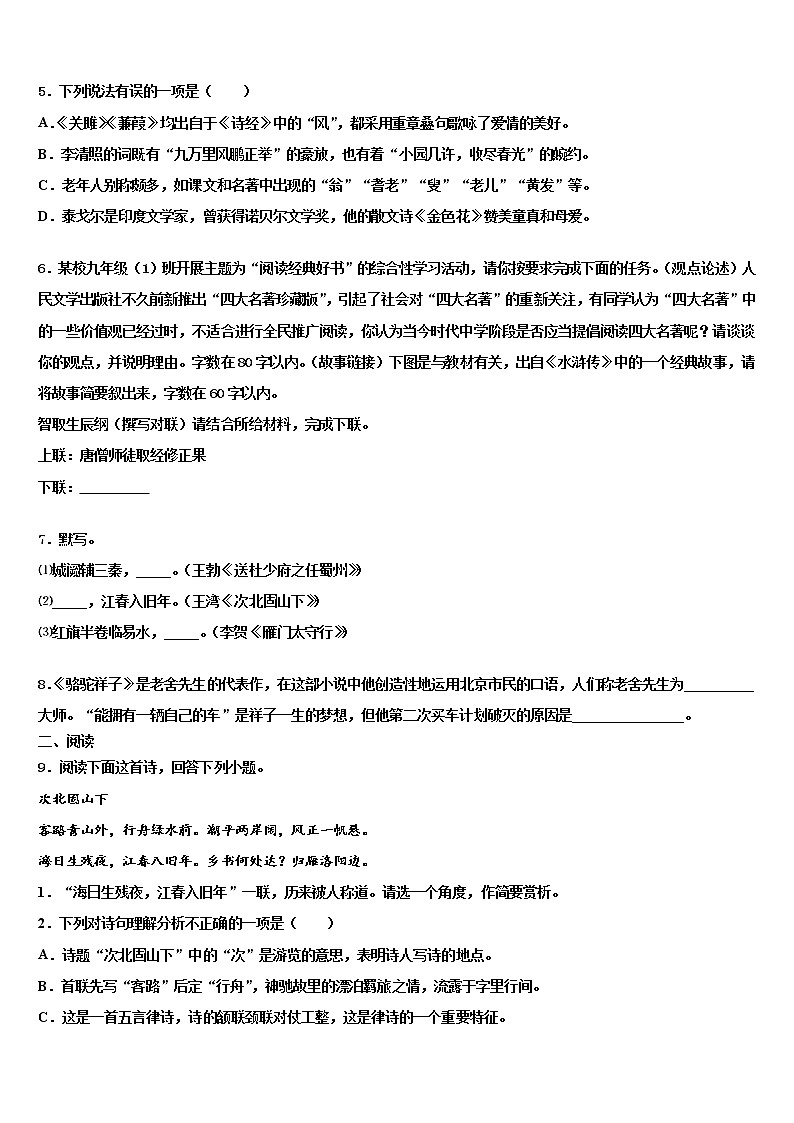 2022届广东省深圳高级中学十校联考最后语文试题含解析02