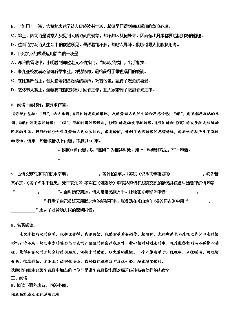 2022届广东省广州市省实教育集团中考语文模拟试题含解析02