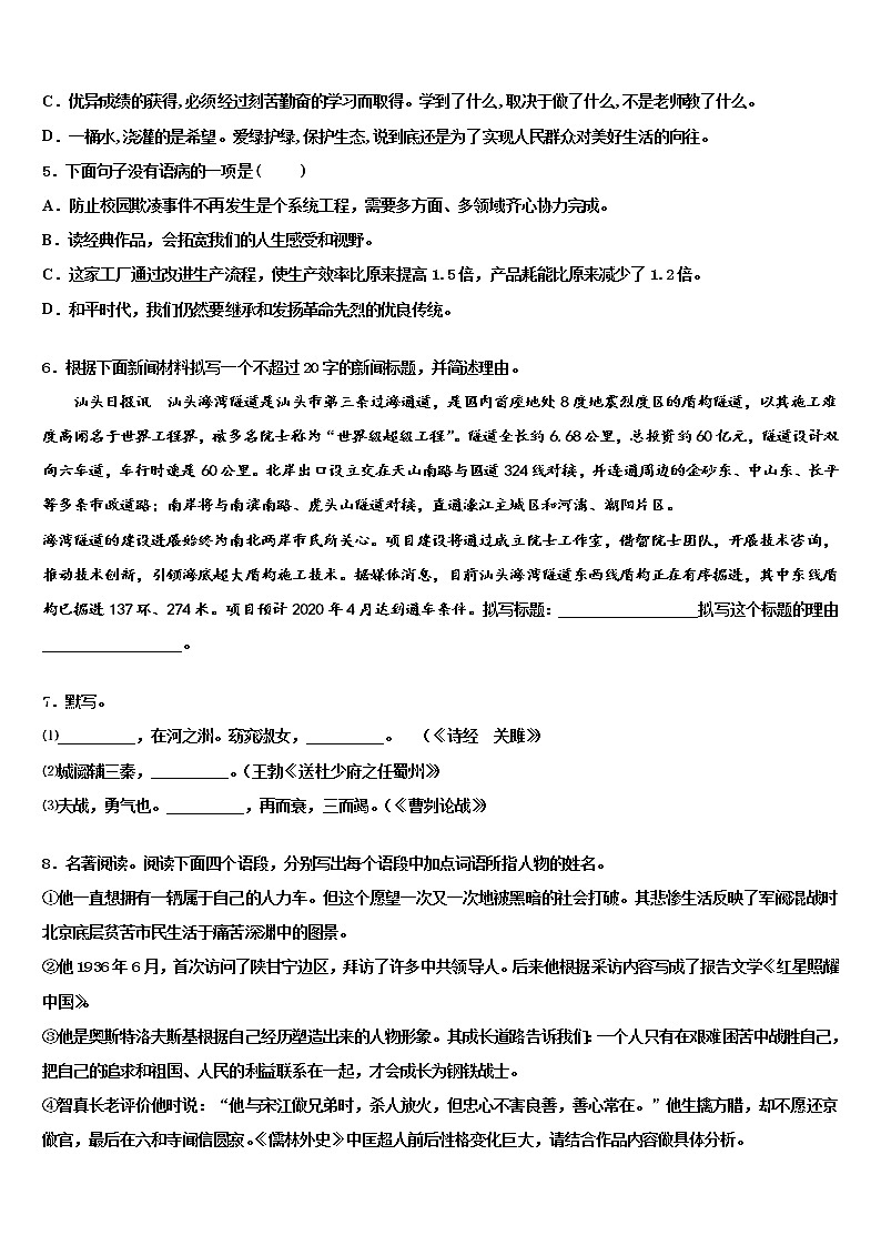 2022届黑龙江省伊春市名校中考语文最后冲刺模拟试卷含解析第2页
