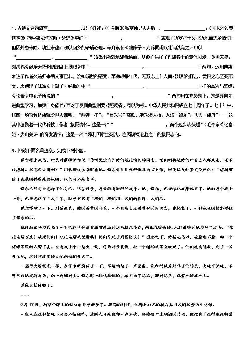 2022届湖北省宜昌市点军区中考语文模拟试题含解析03