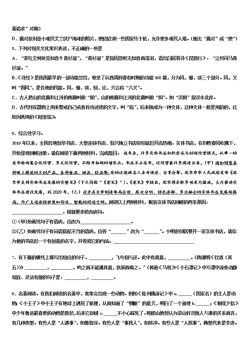 2022届江苏省句容市、丹阳市达标名校中考语文考试模拟冲刺卷含解析第2页