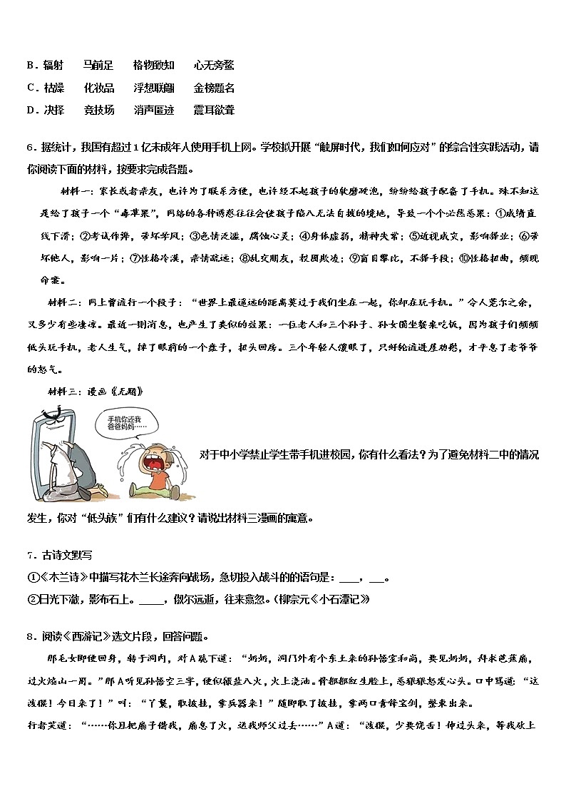 2022届黑龙江省密山市实验中学中考语文全真模拟试卷含解析02
