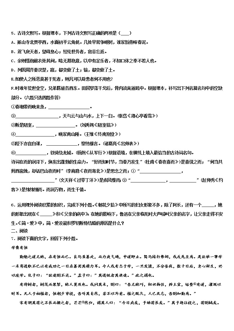 2022届江苏省江都大桥初中重点中学中考语文适应性模拟试题含解析第2页