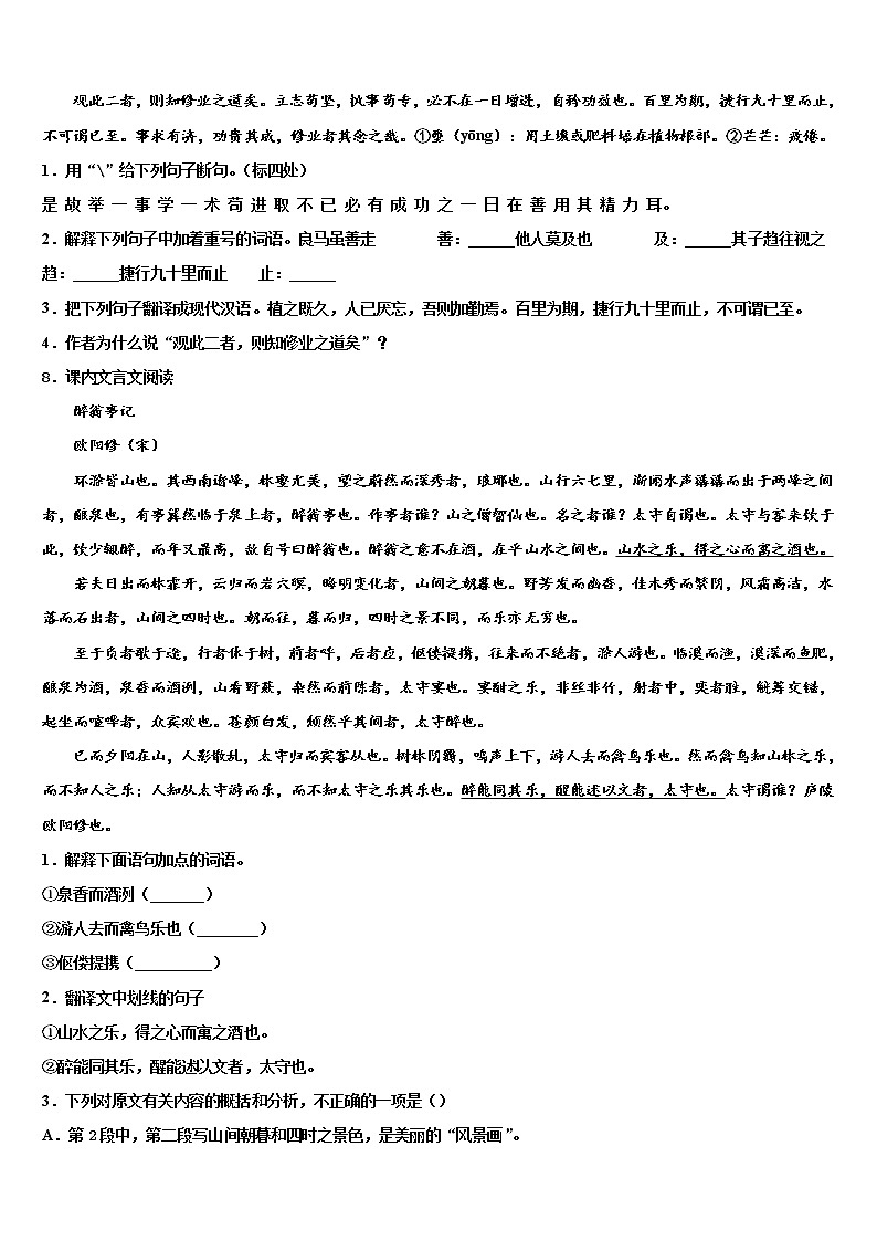 2022届江苏省江都大桥初中重点中学中考语文适应性模拟试题含解析第3页