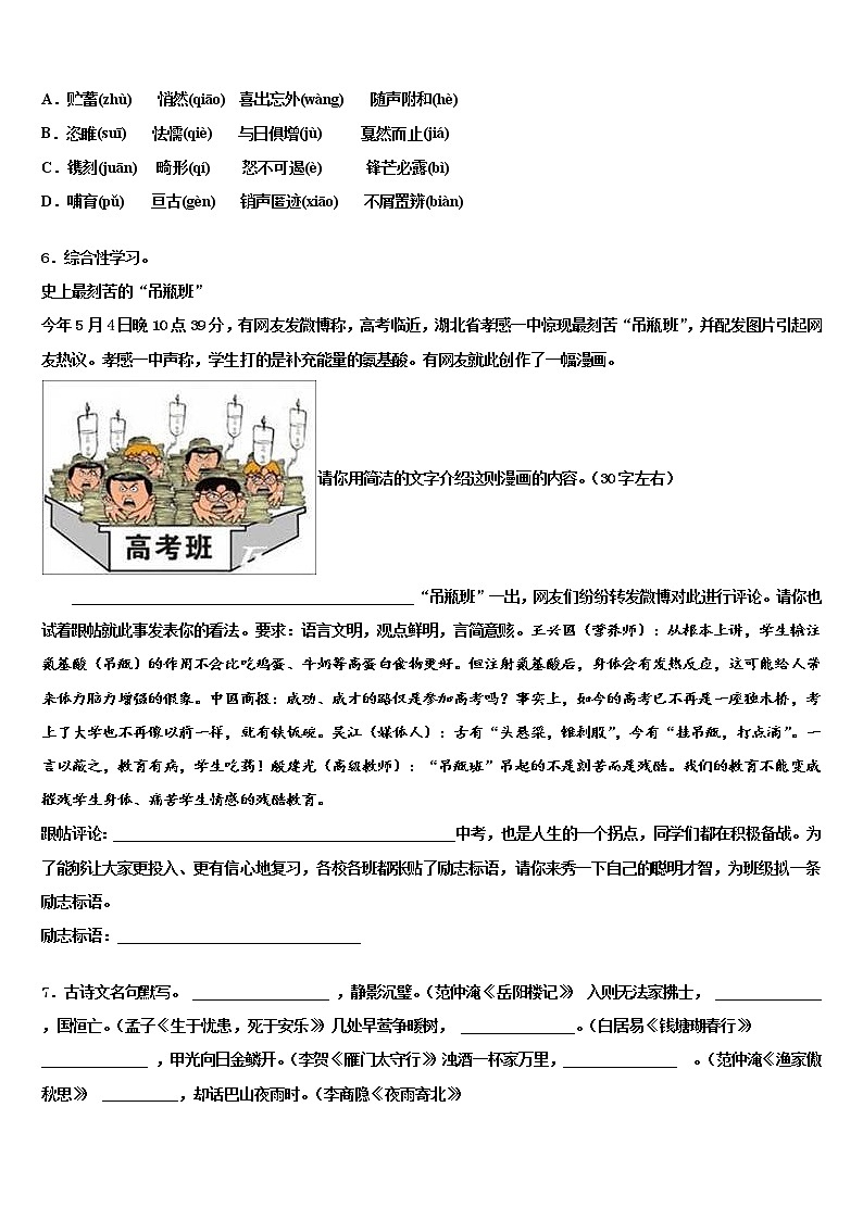 2022届湖北省武汉市新洲区中考五模语文试题含解析第2页