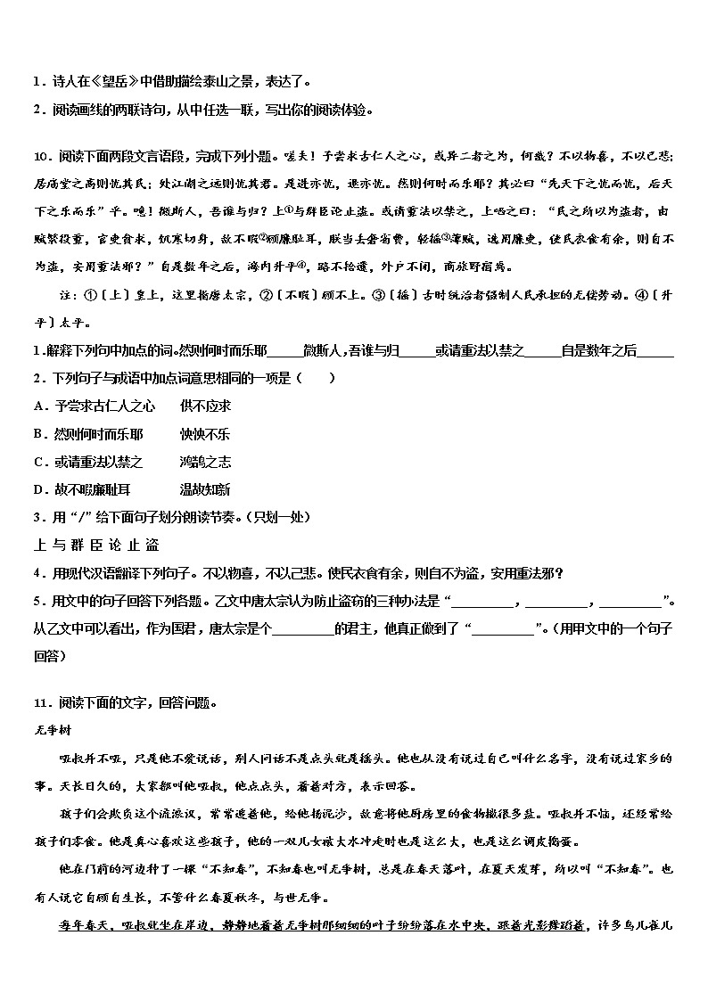 2022届江汉区部分校中考语文模拟试题含解析03
