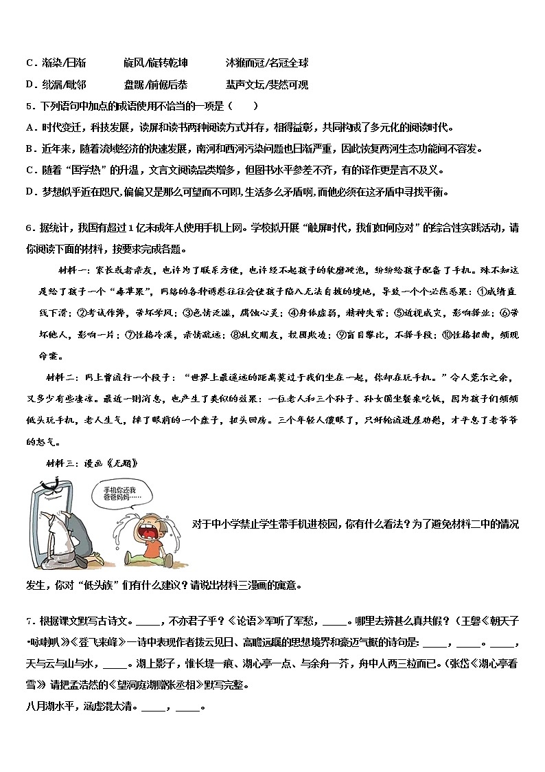 2022届湖北省孝感市中考联考语文试题含解析02