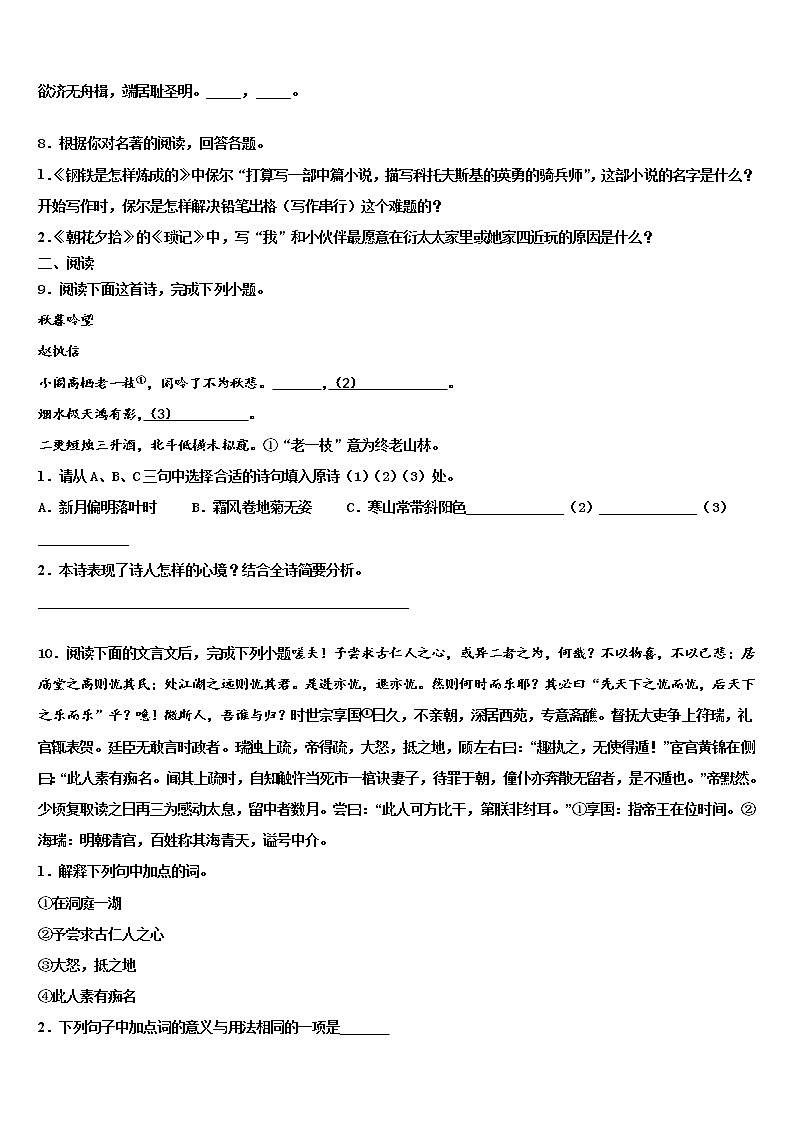 2022届湖北省孝感市中考联考语文试题含解析03