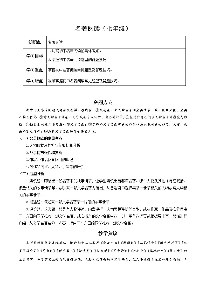 2022中考名著阅读训练含答案（七年级）第1页