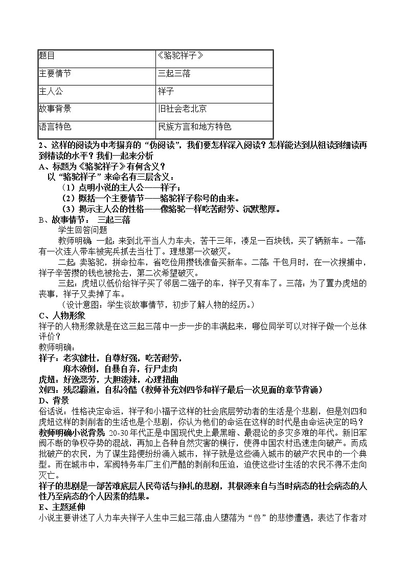 统编版七下语文 第三单元 名著导读《骆驼祥子》 圈点与批注 教案02