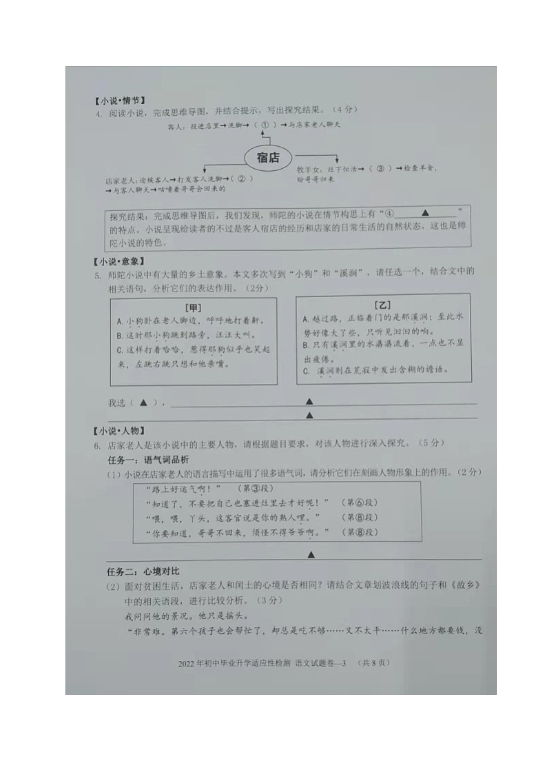 2022年浙江省金华市金东区初中毕业升学适应性检测（中考一模）语文试题及答案03