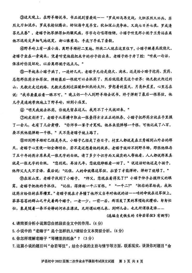 2022年四川省泸县二模语文试题（有答案）第3页