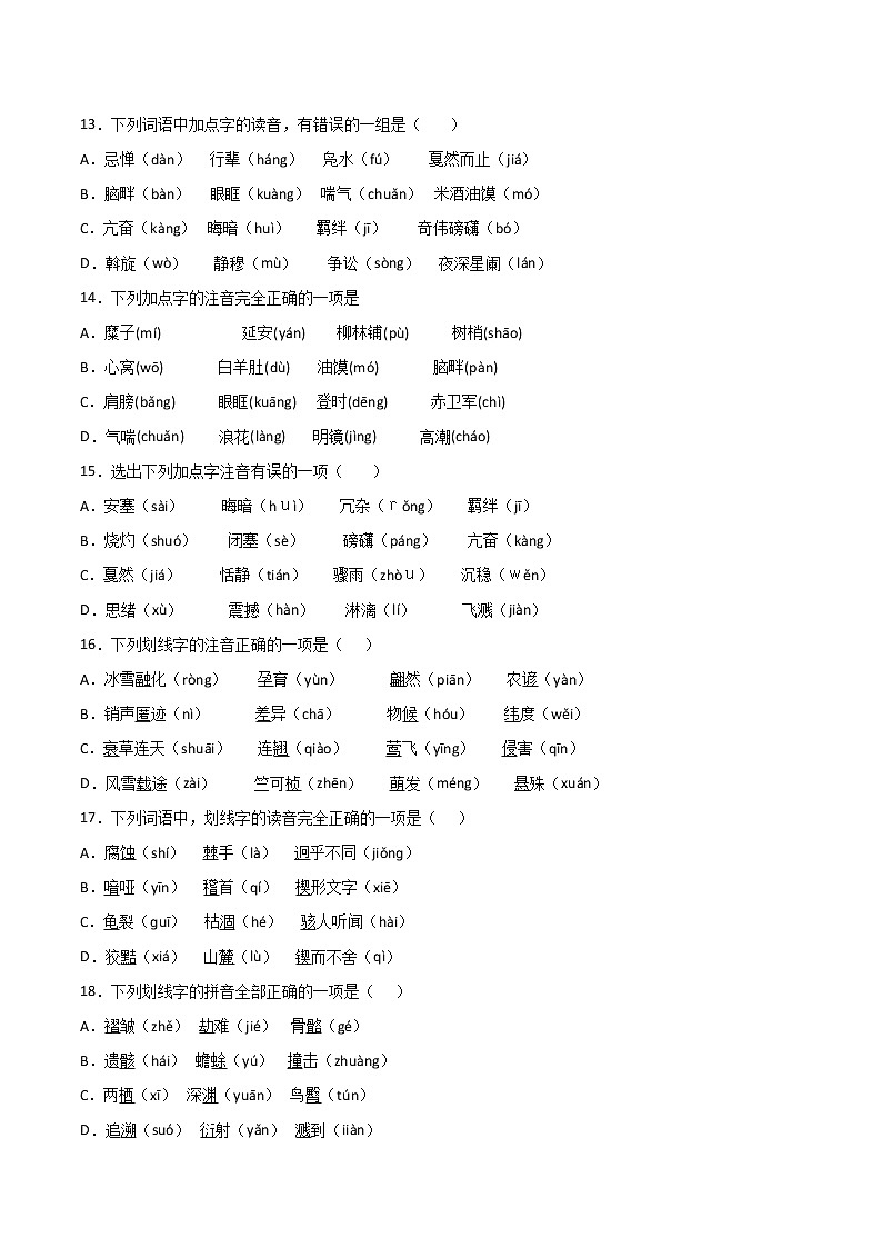 专题01：字音-2021-2022学年八年级语文下册期中专项复习（部编版）03