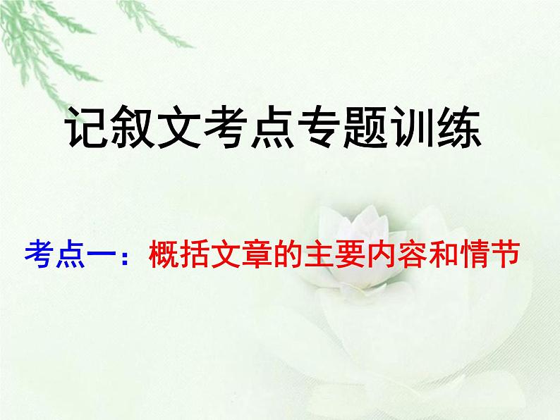 中考语文--记叙文考点专题训练 考点一：概括文章的主要内容和情节 课件第1页