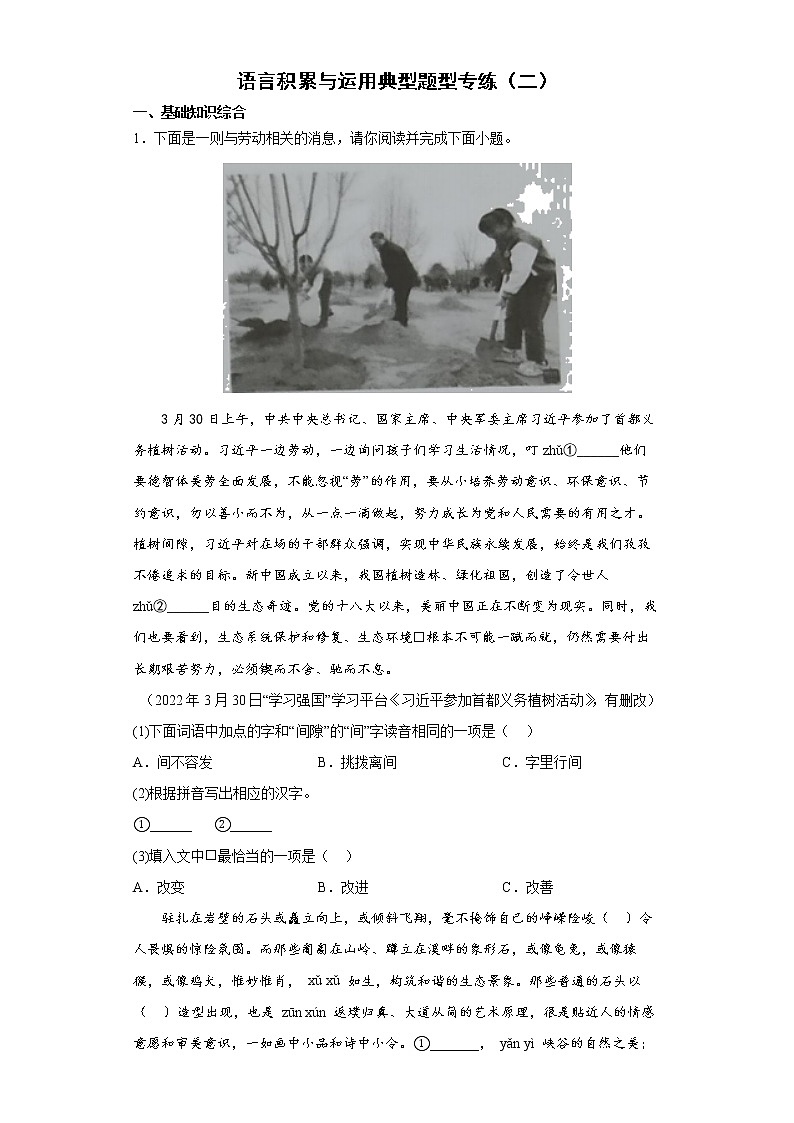 语言积累与运用典型题型专练  2022年中考语文二轮复习第1页