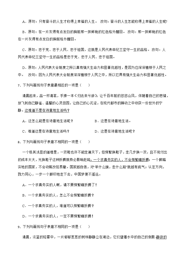 备考2022年中考语文第二轮复习专题：句式与仿写解析版第3页