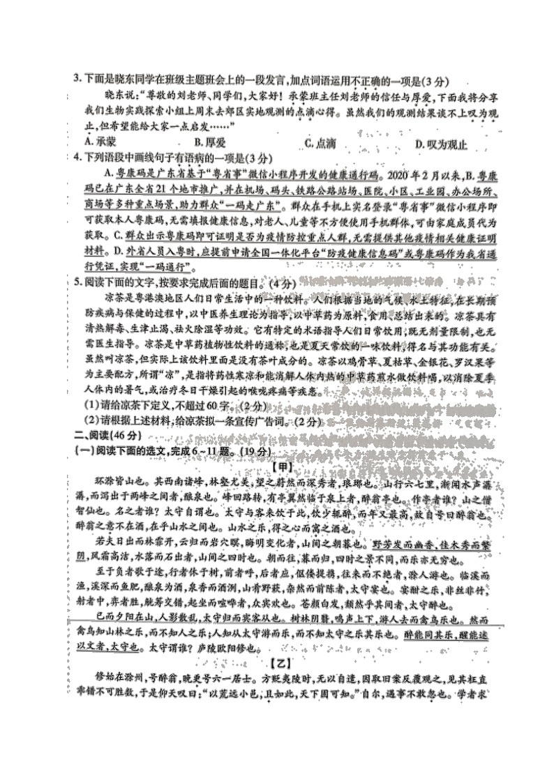 2022年广东省（河源市）中考初中学业水平考试一模语文试题02