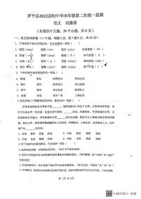 2022年云南省曲靖市罗平县初中学业水平考试第二次模拟测试九年级语文试卷