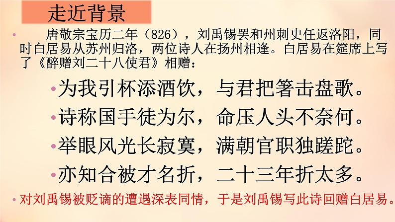 初中语文 人教2011课标版（部编）九年级上册 《酬乐天扬州初逢席上见赠》PPT 课件第4页