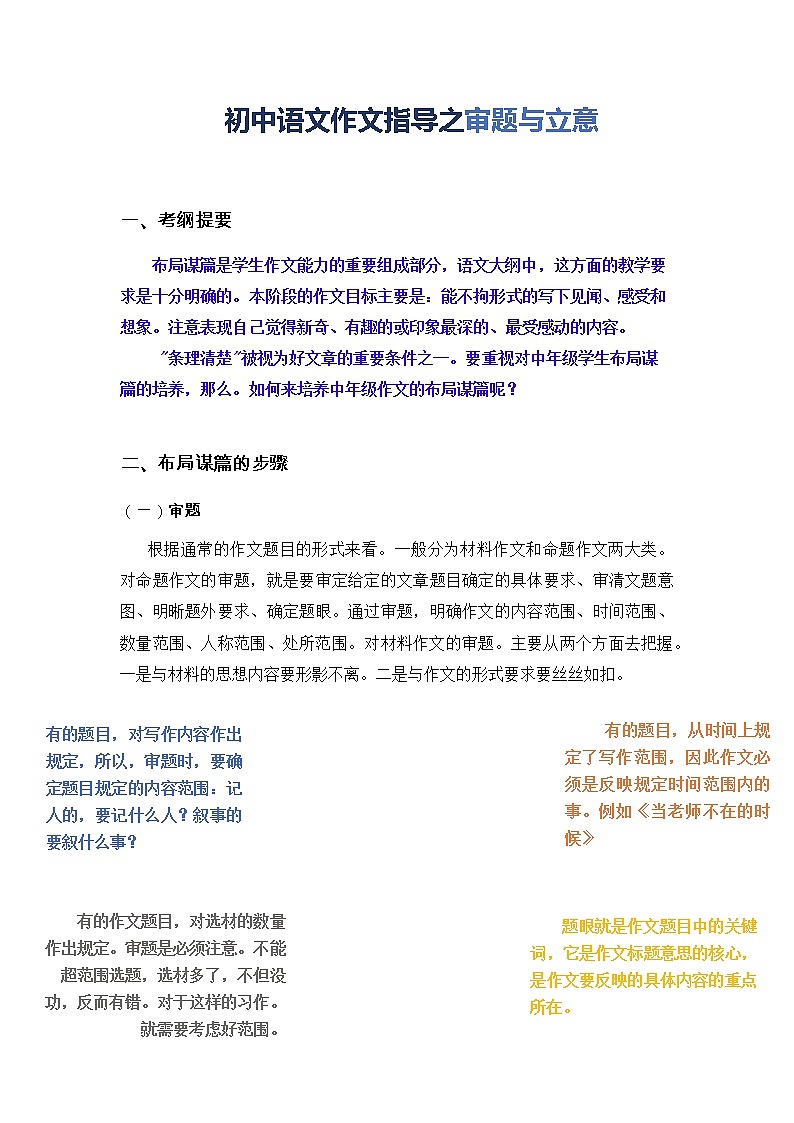 作文的谋篇布局之审题立意+导学案01